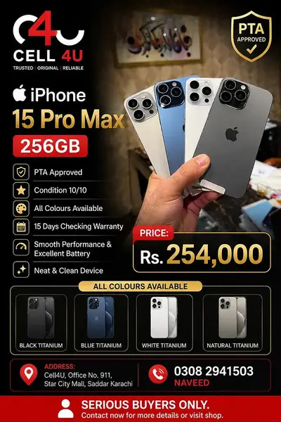 Apple iPhone 15 Pro Max 256GB PTA Approved | 15 Pro Max | Iphone 15 Mobile Phones in Karachi - AuctionHaulPK.com
